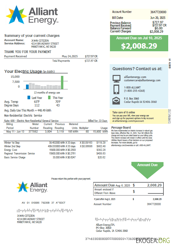 Australia Alinta Energy utility bill template in Word and PDF formats, version 3